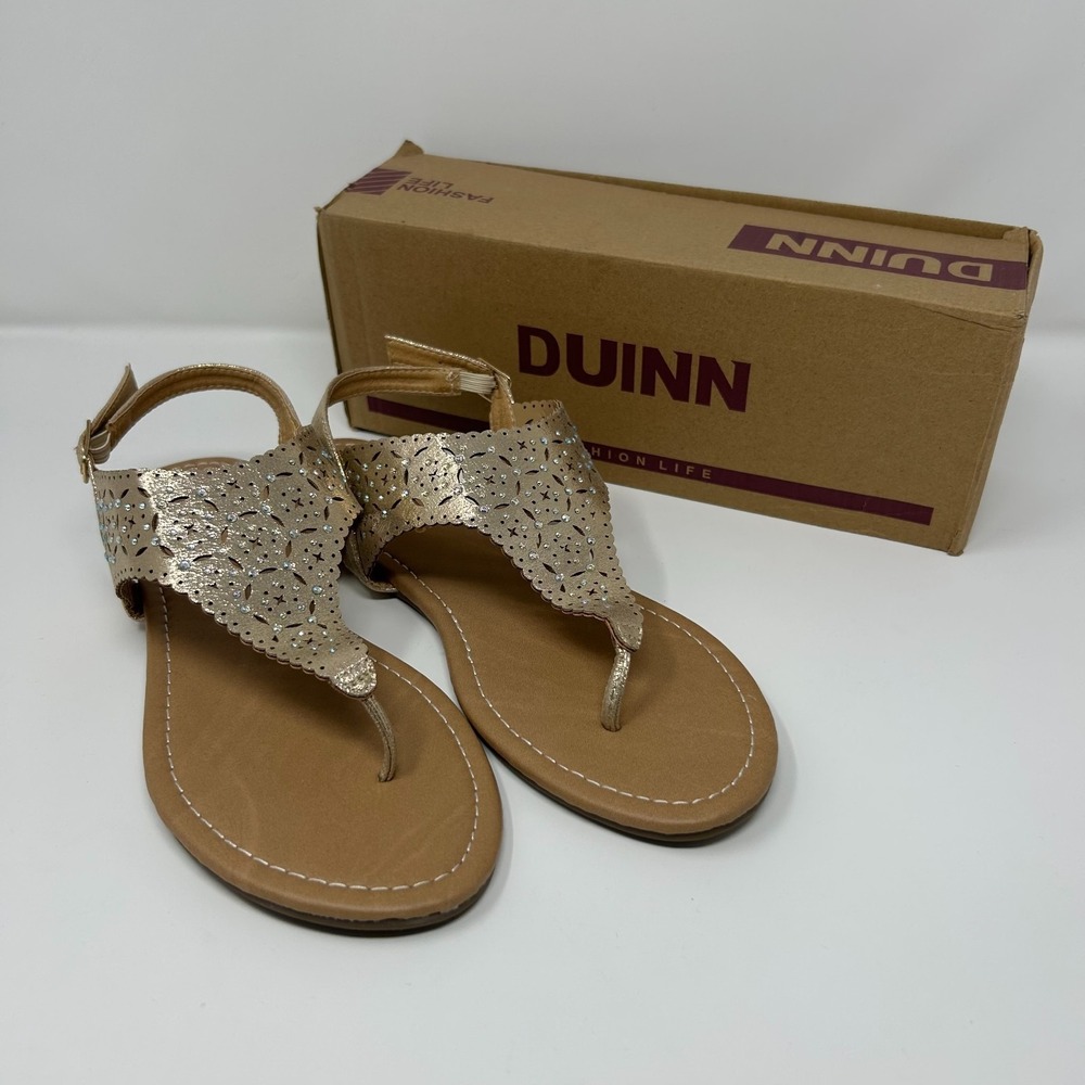 Dream Pairs Medinie Womens US 10 Flat Sandals‎ Gold Cut Out Rhinestone Slip On